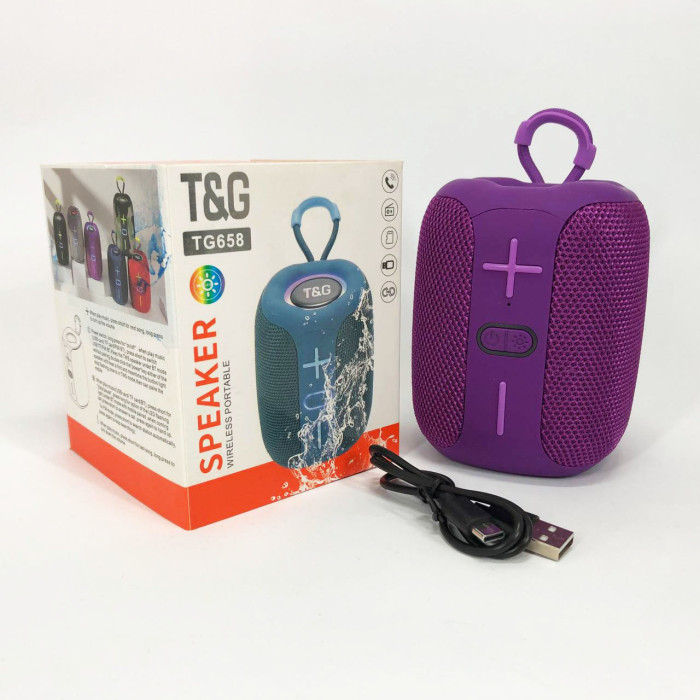 Портативна Bluetooth колонка TG658 8W з RGB підсвічуванням бездротова портативна потужна. Колір: фіолетовий