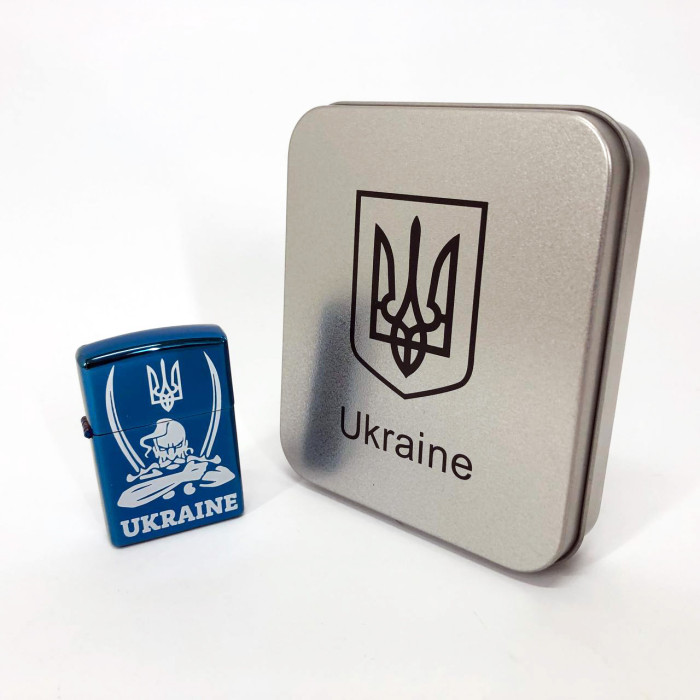 Дугова електроімпульсна запальничка USB Україна (металева коробка) HL-449. Колір: синій