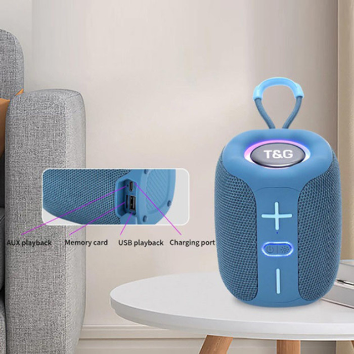 Портативна Bluetooth колонка TG658 8W з RGB підсвічуванням, акумуляторна переносна колонка. Колір: синій