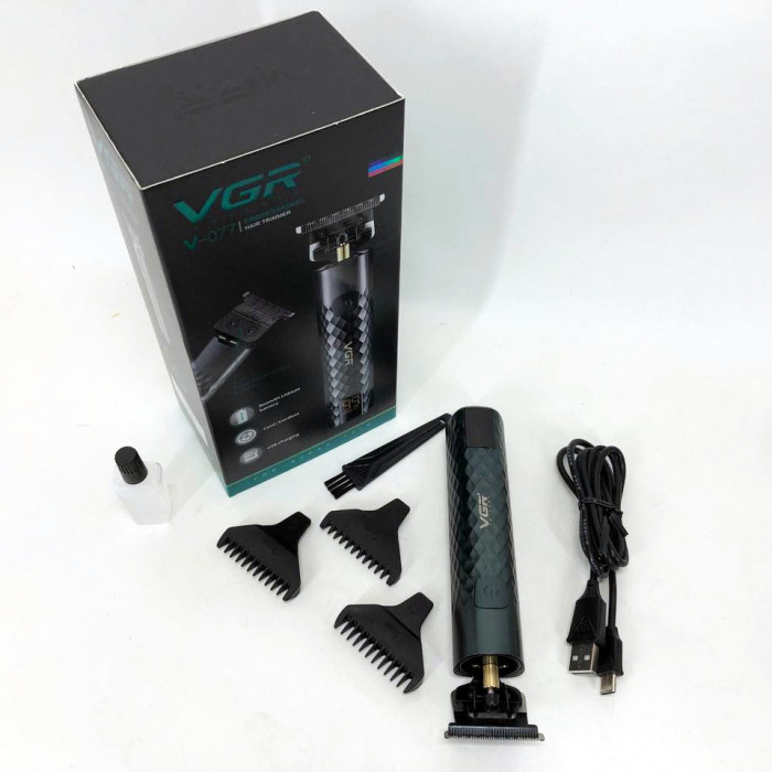 Тример для стрижки волосся, вусів, бороди VGR V-077 з USB зарядкою, корпус метал, триммер бездротовий