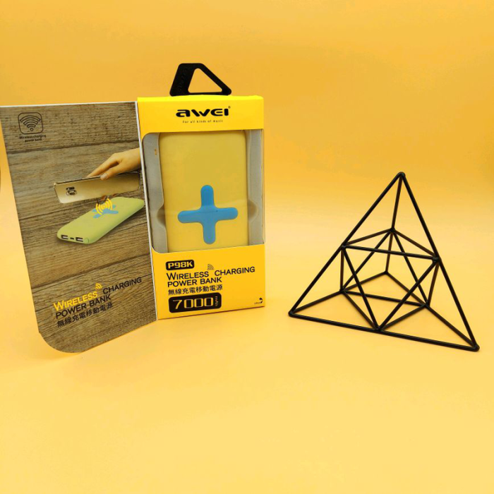Power Bank AWEI P98K (Бездротова зарядка) 8000 mAh. Колір: жовтий