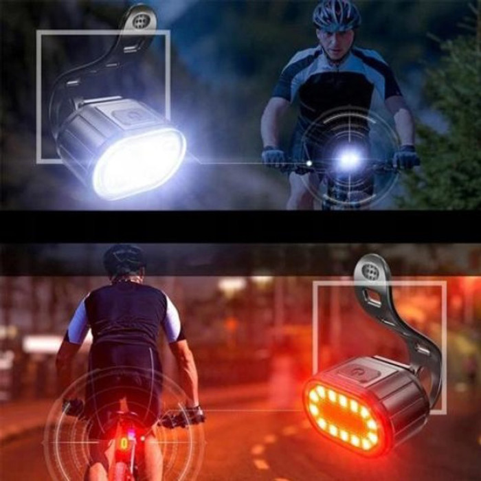Велоліхтар акумуляторний передній та задній ZH-078-2LED ліхтар + STOP-14SMD, Стоп-сигнал на задню раму