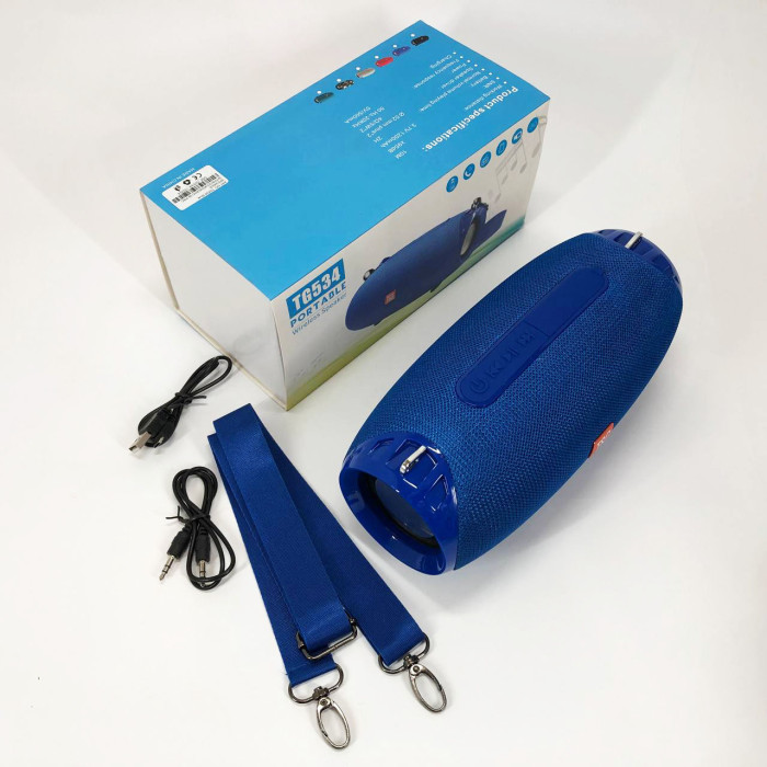 Портативна Bluetooth колонка TG534 SD IPX5 з ремінцем, портативна колонка блютус. Колір: синій