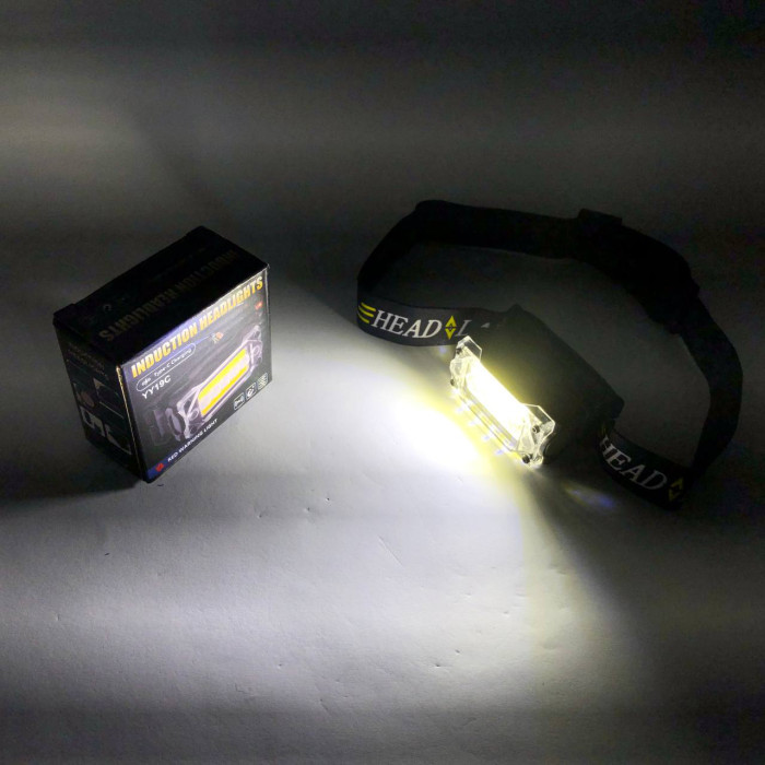 Ліхтар налобний YY-19C-5SMD+COB white+yellow+red Motion Sensor, Потужний світлодіодний ліхтарик на голову