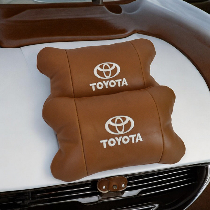 Набір шкіряних подушок 2шт на підголівник Toyota. Комфортні ортопедичні подушки,Тойота
