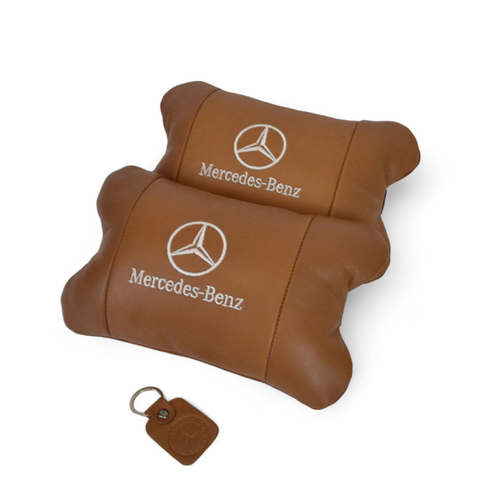Комплект 2шт для підголівника Mercedes-Benz, виготовлених з натуральної коричневої шкіри. Комфорт в авто