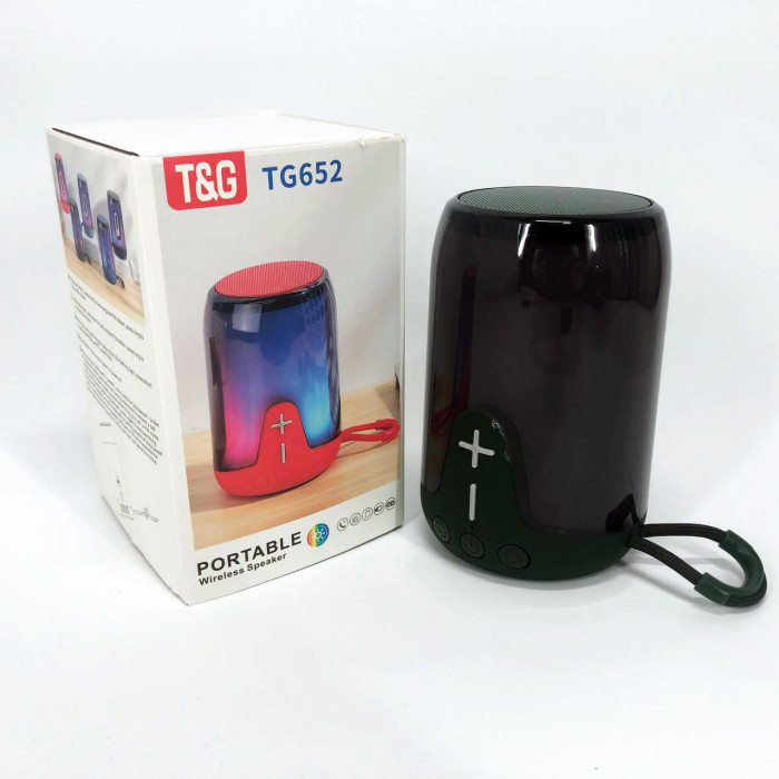 Портативна колонка TG652 5W з RGB підсвічуванням та ремінцем, колонка з акумулятором блютуз. Колір: зелений