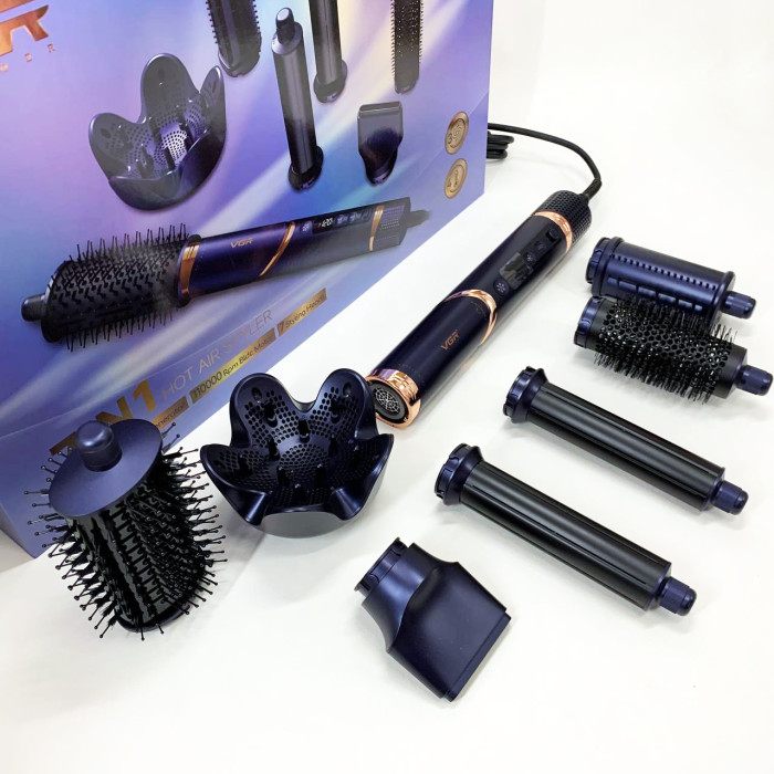 Фен-стайлер для волос 7в1 VGR V-477 DARK Blue Professional 1400 Вт 7 насадок