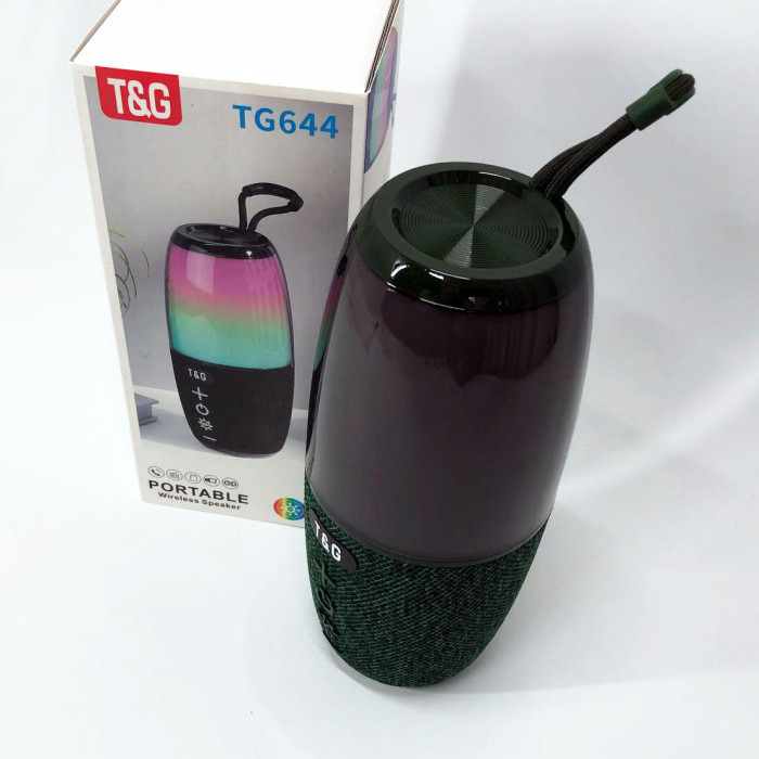 Портативна колонка TG644 5W з RGB підсвічуванням та ремінцем, Бездротова колонка потужна. Колір: зелений