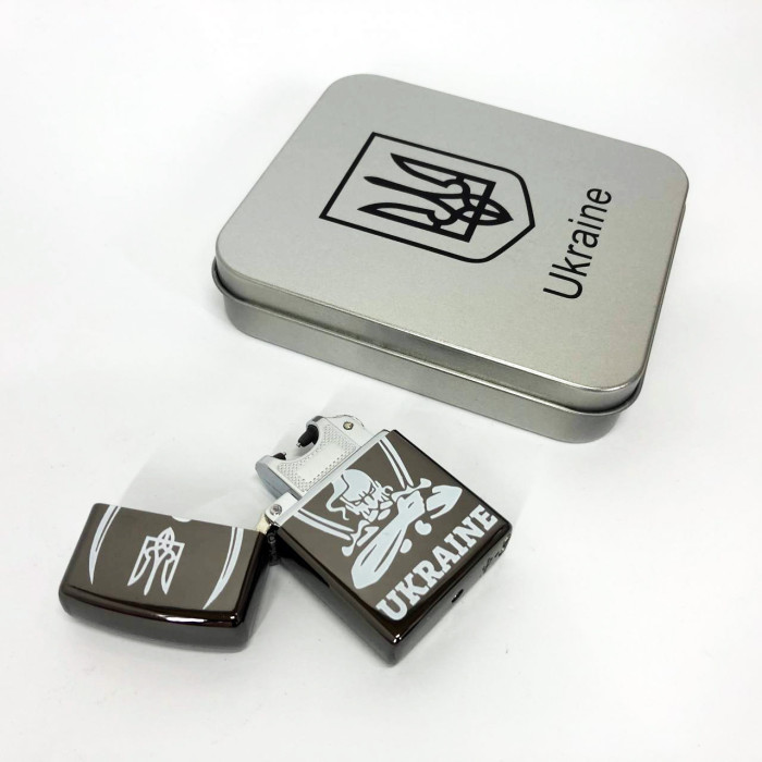 Дугова електроімпульсна запальничка USB Україна (металева коробка) HL-449. Колір: чорний