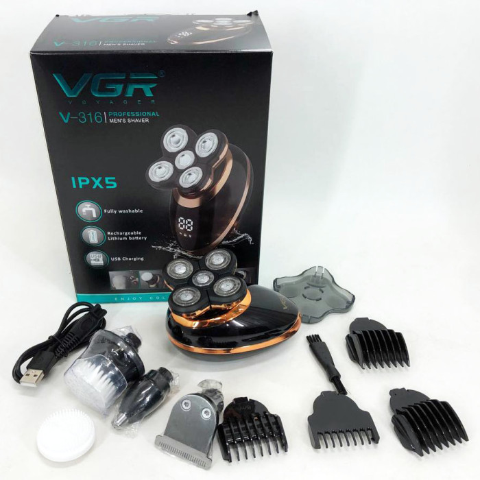 Електробритва VGR V-316, тример для вусів та бороди, акумуляторна чоловіча бритва, тример бездротовий