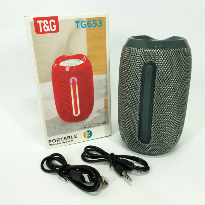 Портативна Bluetooth-колонка TG653 USB з ремінцем, гучна колонка для вечірки. Колір: сірий