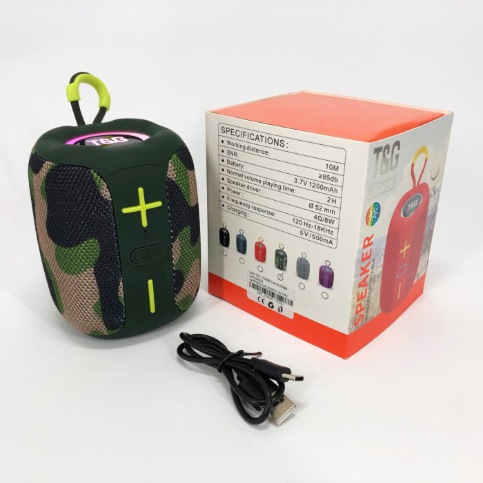 Портативна Bluetooth колонка TG658 8W з RGB підсвічуванням, Гучна блютуз колонка. Колір: камуфляж
