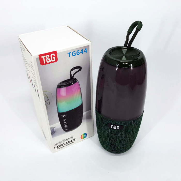 Портативна колонка TG644 5W з RGB підсвічуванням та ремінцем, Бездротова колонка потужна. Колір: зелений