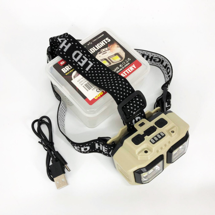 Ліхтар налобний акумуляторний Bailong HX-816S 2COB(white+red) із сенсорним датчиком вологозахист