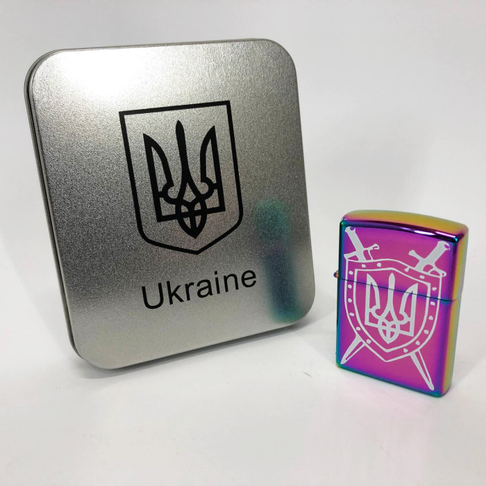Дугова електроімпульсна запальничка USB Україна металева коробка HL-446. Колір: хамелеон