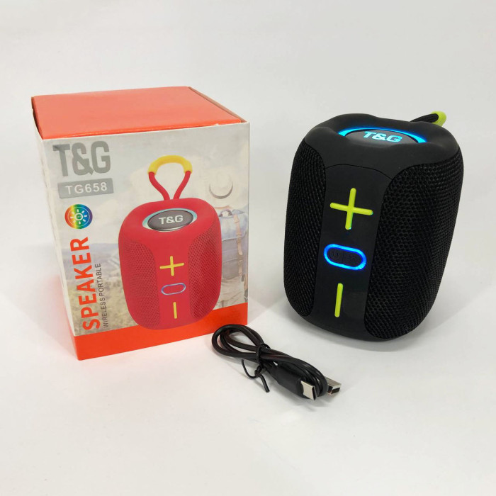 Портативна Bluetooth колонка TG658 8W з RGB підсвічуванням, Бездротова колонка потужна. Колір: чорний
