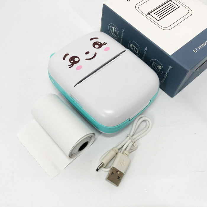 Портативний мініпринтер Mini printer з Bluetooth для термодруку без чорнила зі смартфона. Колір: блакитний