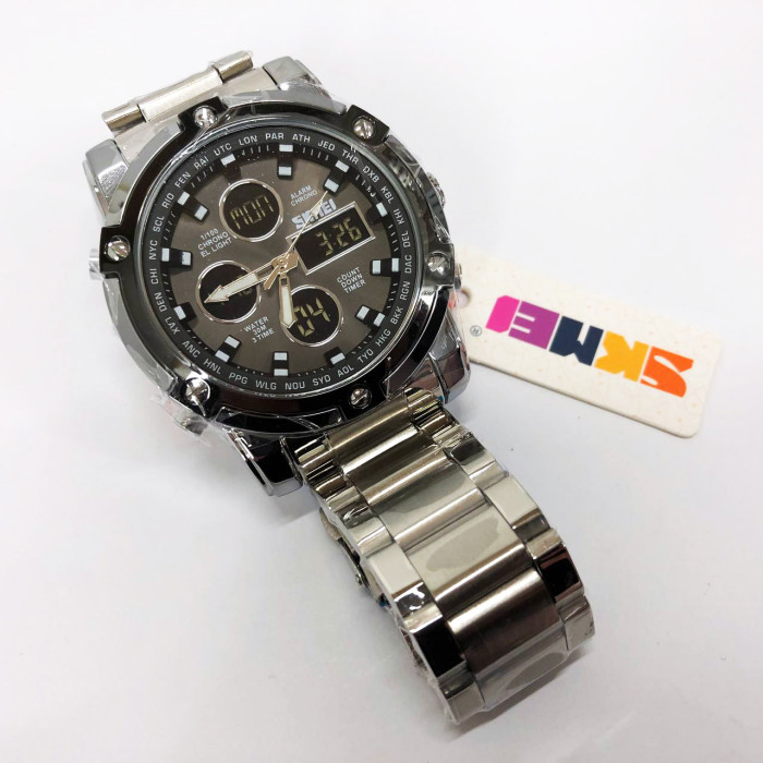 Годинник наручний чоловічий SKMEI 1389SIBK SILVER-BLACK, модний чоловічий годинник. Колір: срібний + чорний
