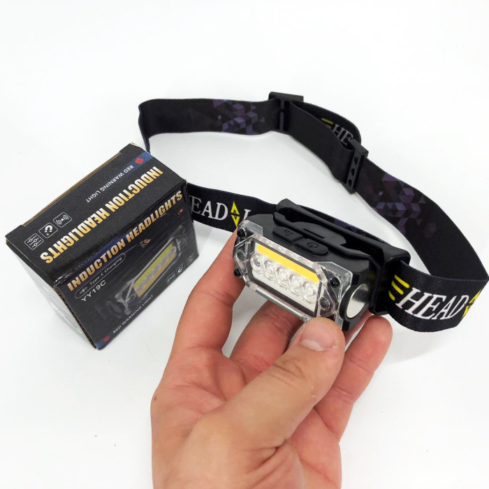 Ліхтар налобний YY-19C-5SMD+COB white+yellow+red Motion Sensor, Потужний світлодіодний ліхтарик на голову