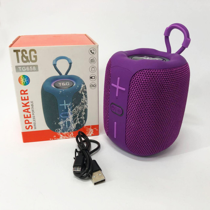 Портативна Bluetooth колонка TG658 8W з RGB підсвічуванням бездротова портативна потужна. Колір: фіолетовий