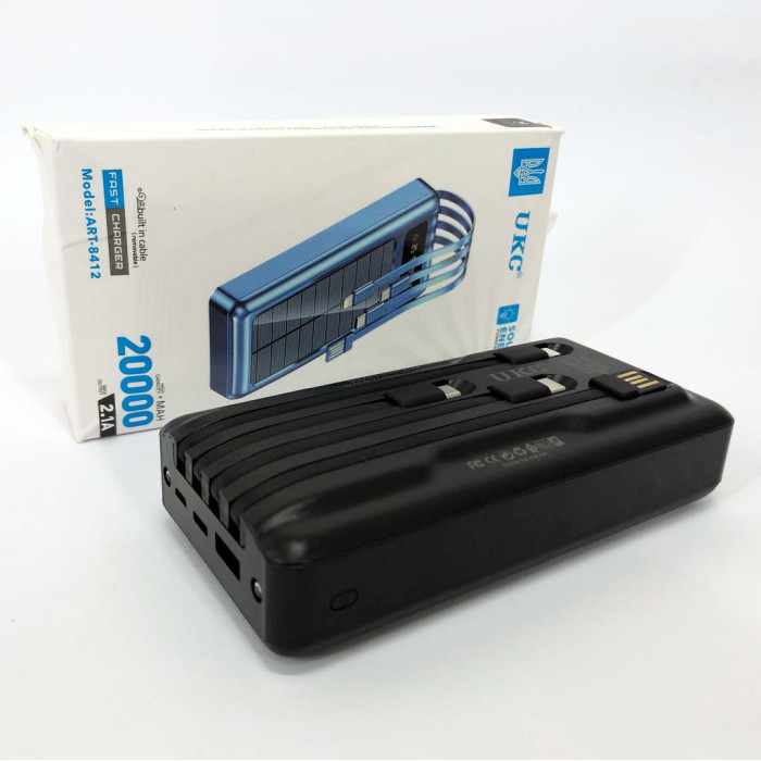 Портативний зарядний пристрій на 20000mAh, Power Bank на сонячній батареї, для планшета. Колір: чорний