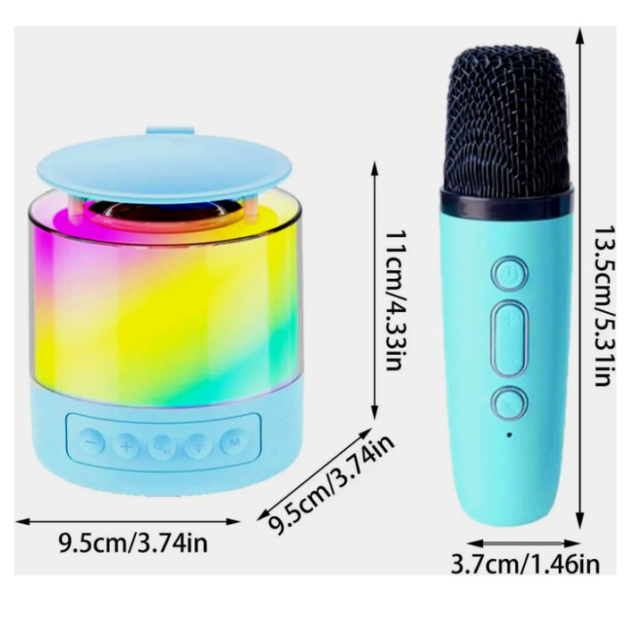 Портативна Bluetooth колонка K19 з підсвічуванням LED та двома мікрофонами для караоке Blue