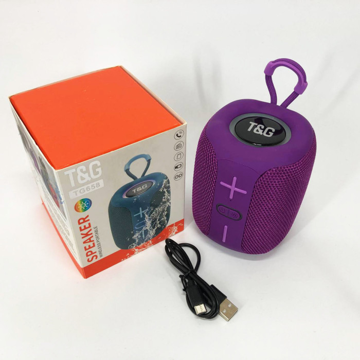 Портативна Bluetooth колонка TG658 8W з RGB підсвічуванням бездротова портативна потужна. Колір: фіолетовий