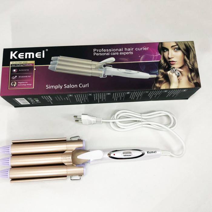 Плойка для волосся професійна Kemei KM-1010 потрійна для створення локонів з турмаліновим покриттям