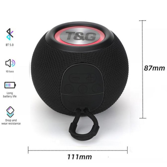 Бездротова потужна колонка TG337 з Bluetooth, RGB-підсвічуванням та радіо. Колір: чорний