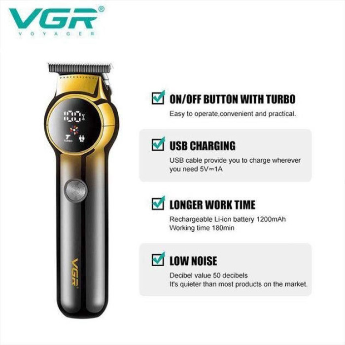 Тример для бороди та вусів VGR V-989 7000 об. Машинка для стрижки, окантування кераміка+сталь. Колір чорний