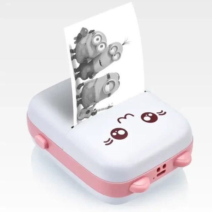 Портативний мініпринтер Mini printer з Bluetooth для термодруку без чорнила зі смартфона. Колір: рожевий