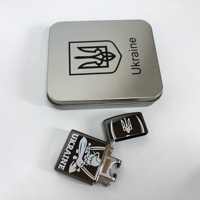 Дугова електроімпульсна запальничка USB Україна (металева коробка) HL-449. Колір: чорний