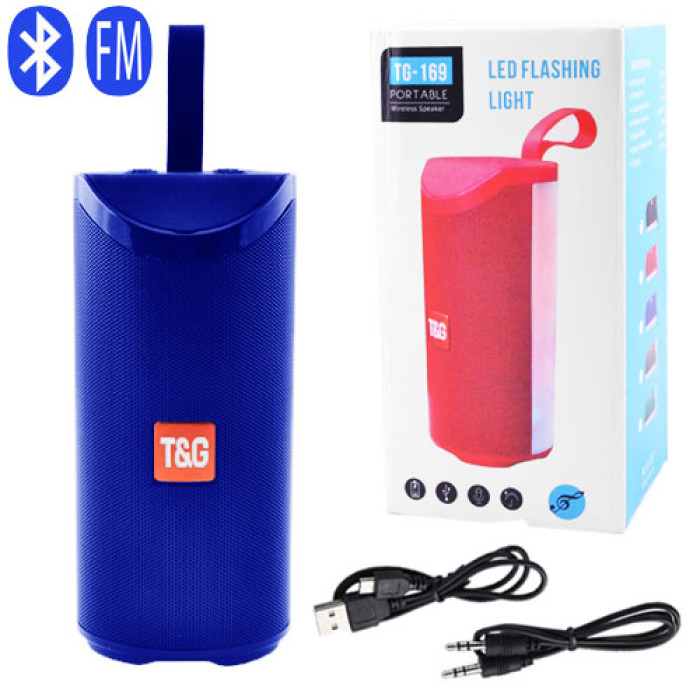 Портативна Bluetooth колонка TG169 з різнокольоровим підсвічуванням FM-радіо 5Wx2. Колір: синій