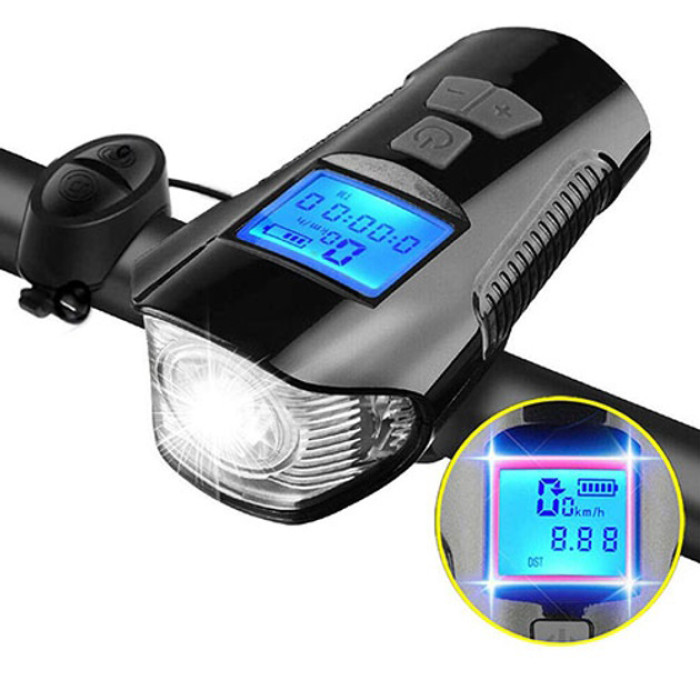 Велофара з комп'ютером та сигналом Waterproof XA-585-T6+2LED з виносною кнопкою, Фара велофара