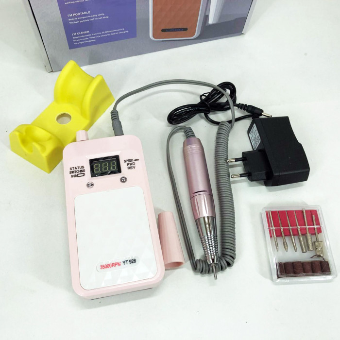 Портативний фрезер для нігтів Nail Drill YT-928 акумуляторний з індикатором заряду на 35 000 оборотів. Колір: рожевий