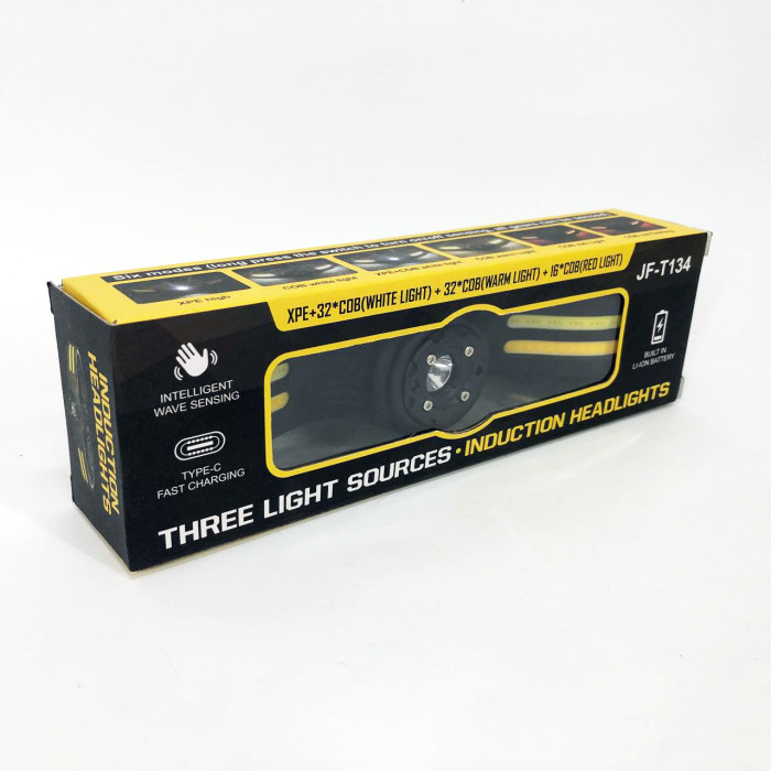 Ліхтар налобний T134-XPE-4COB (white+yellow+red) Motion Sensor, налобний ліхтарик із usb зарядкою