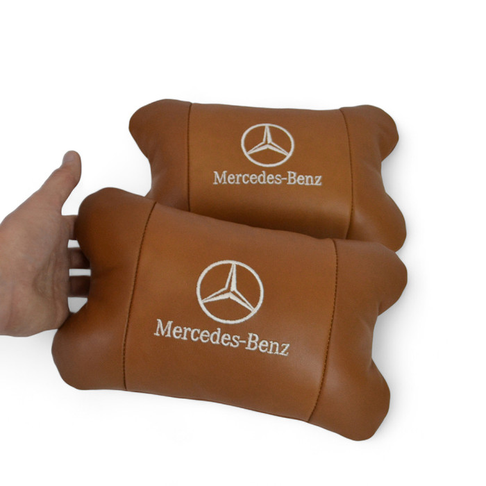 Комплект 2шт для підголівника Mercedes-Benz, виготовлених з натуральної коричневої шкіри. Комфорт в авто