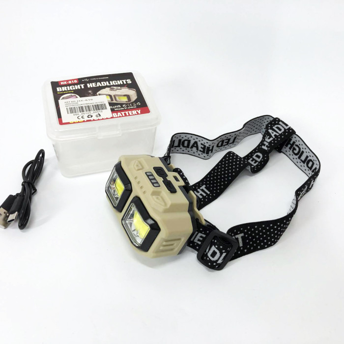 Ліхтар налобний акумуляторний Bailong HX-816 2COB(white+red) вологозахист, Ліхтар на голову для бігу