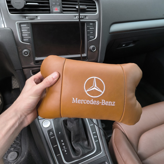 Комплект 2шт для підголівника Mercedes-Benz, виготовлених з натуральної коричневої шкіри. Комфорт в авто