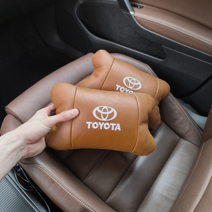 Набір шкіряних подушок 2шт на підголівник Toyota. Комфортні ортопедичні подушки,Тойота
