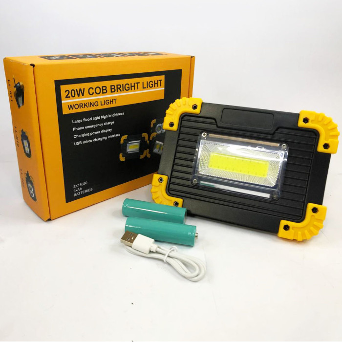 Світлодіодний ліхтар LED прожектор USB L811-20W-COB-1W з Power Bank, лампа-прожектор, ручний прожектор