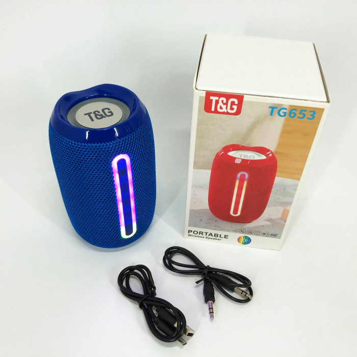 Портативна Bluetooth-колонка TG653 USB з ремінцем, Бездротова колонка портативна потужна. Колір: синій
