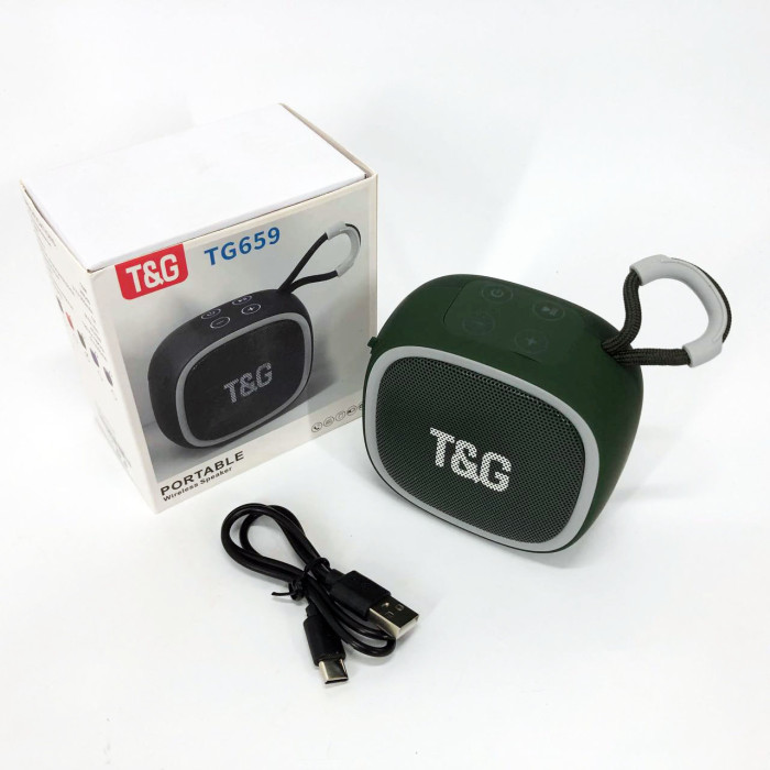 Портативна Bluetooth-колонка TG659 з ремінцем, Бездротова колонка портативна потужна. Колір: зелений