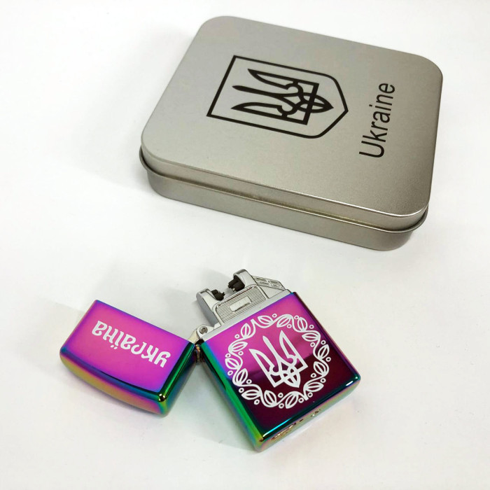 Дугова електроімпульсна запальничка USB Україна металева коробка HL-447. Колір: хамелеон