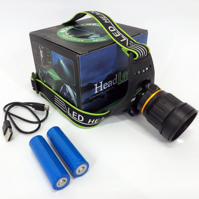 Ліхтар налобний BL-A8-P50, 2 акумулятори 18650, zoom, ЗУ microUSB, ліхтарик на голову із зарядкою