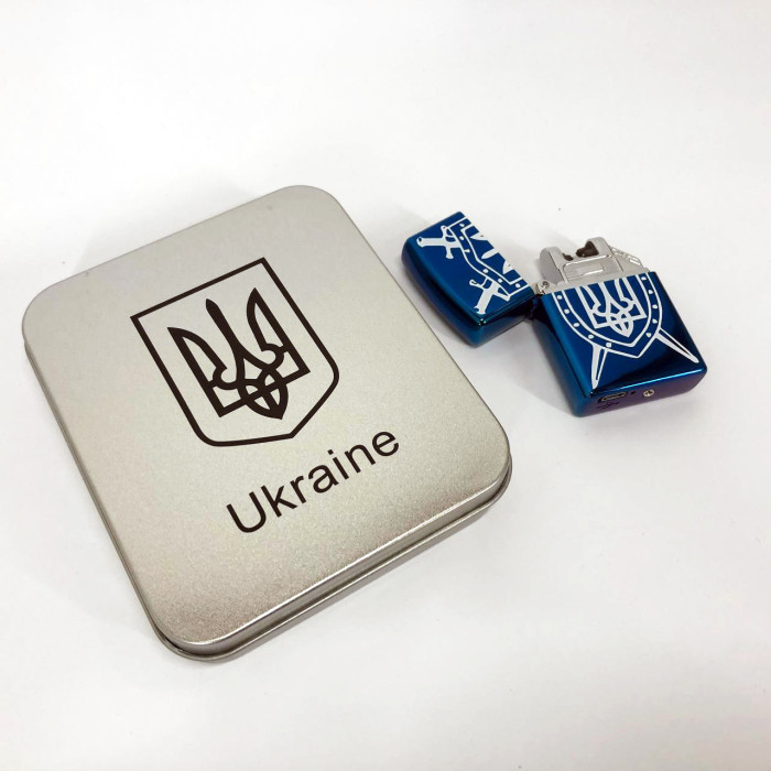 Дугова електроімпульсна USB Запальничка акумуляторна Україна металева коробка HL-446. Колір синій