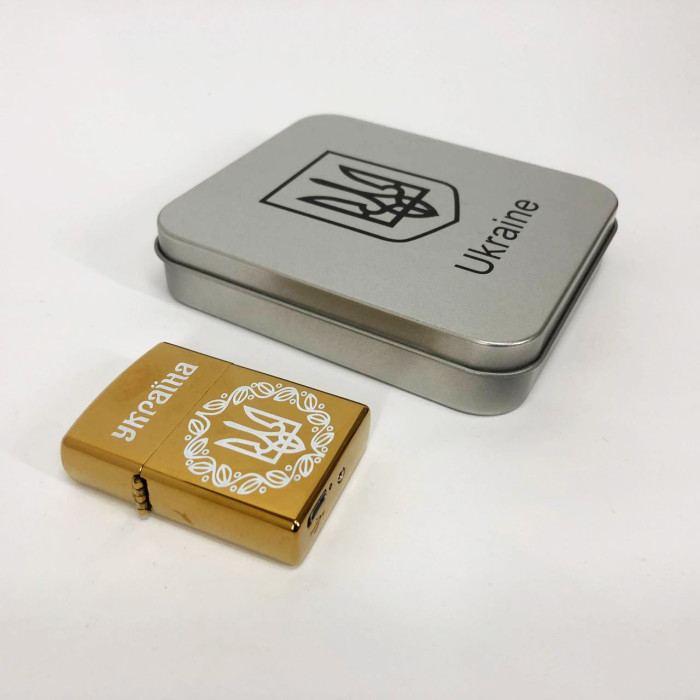 Дугова електроімпульсна USB Юсб запальничка Україна металева коробка HL-447. Колір: золотий