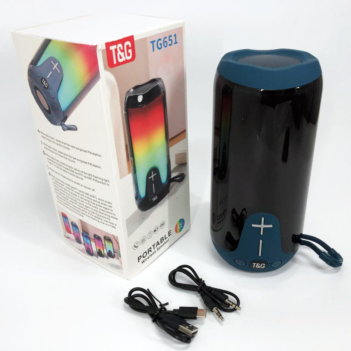 Bluetooth-колонка TG651 з RGB ПІДСВІТКОМ, акумуляторна колонка для музики, для вечірки. Колір: синій