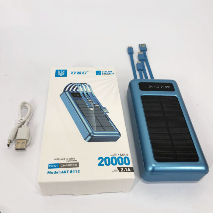Портативний зарядний пристрій на 20000mAh, Power Bank на сонячній батареї, для планшета. Колір: синій